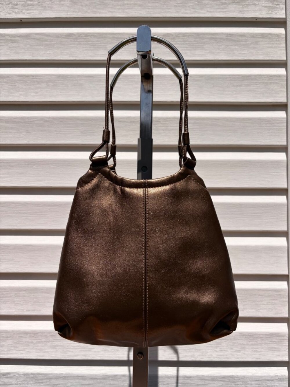 Vtg Y2K Brown Leather Slouchy Hobo Shoulder Bag Minimalist Soft Leather Purse